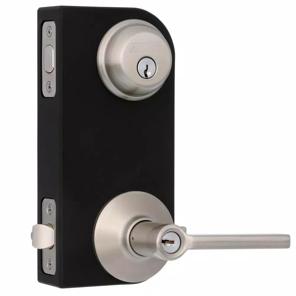 Schlage Latitude Entry Door Lever and Single Cylinder Deadbolt Combo Pack, Satin Nickel