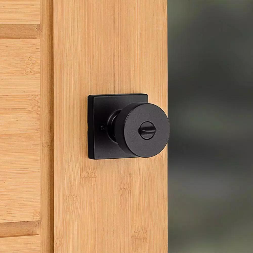 Kwikset Pismo Square Matte Black Keyed Entry Door Knob with SmartKey Security