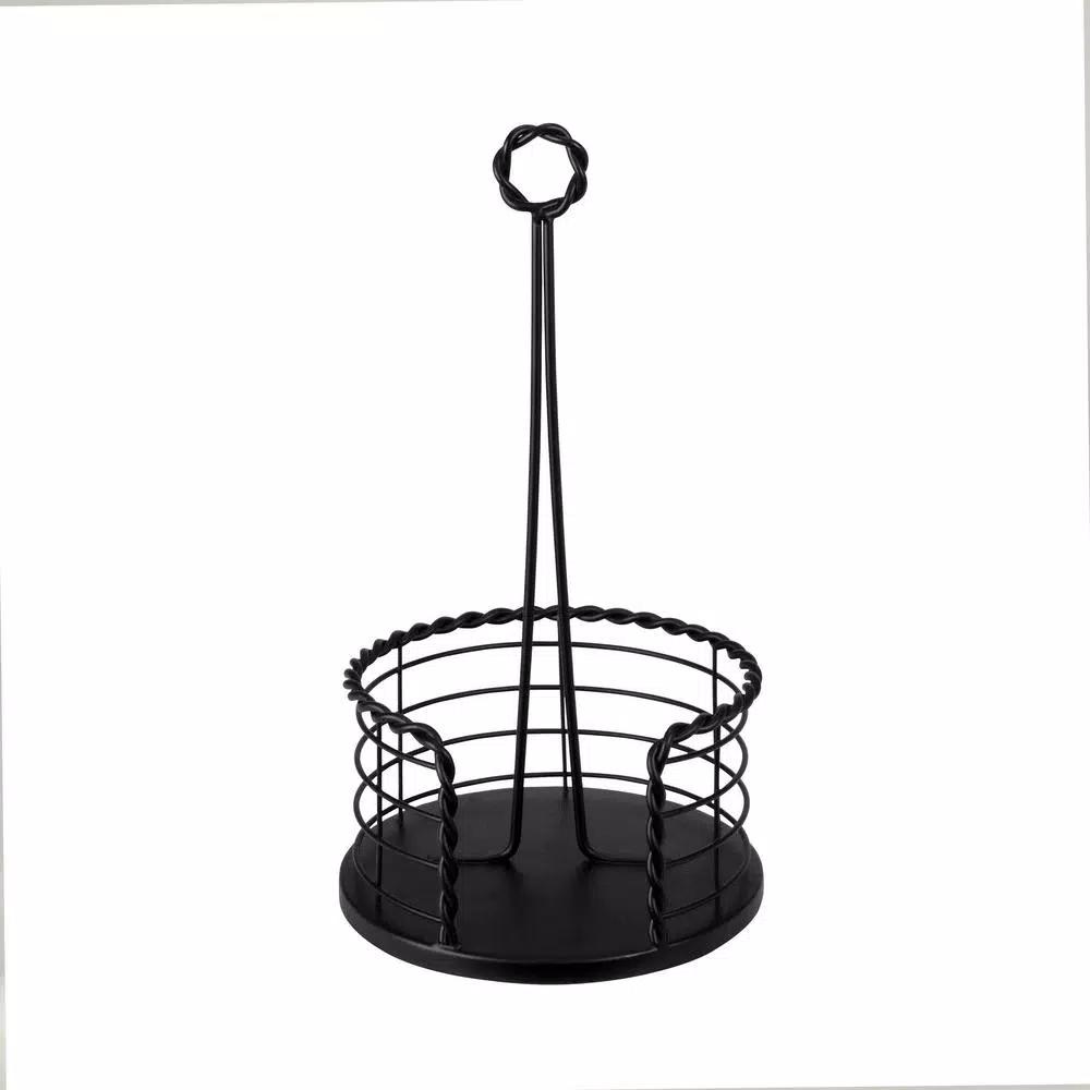 Spectrum Everly Braided Steel Paper Towel Holder, Black Farmhouse Kitchen Decor