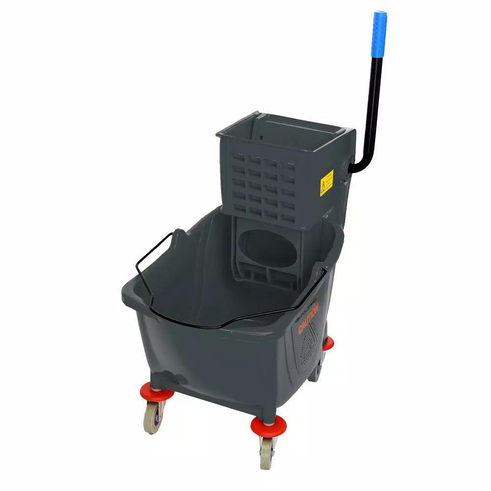 Alpine Industries 36 Qt. Mop Bucket with Side Press Wringer, Gray