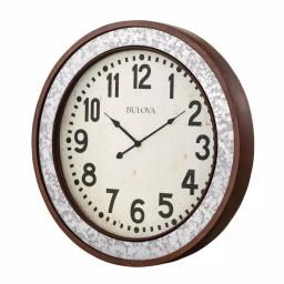 Bulova Grange 24 in. Cherry Wood and Galvanized Metal Round Wall Clock thumbnail 2