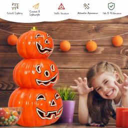 Costway 11 in. Orange Ceramic LED Halloween Pumpkin Lantern, Battery Powered Tabletop Decor thumbnail 7