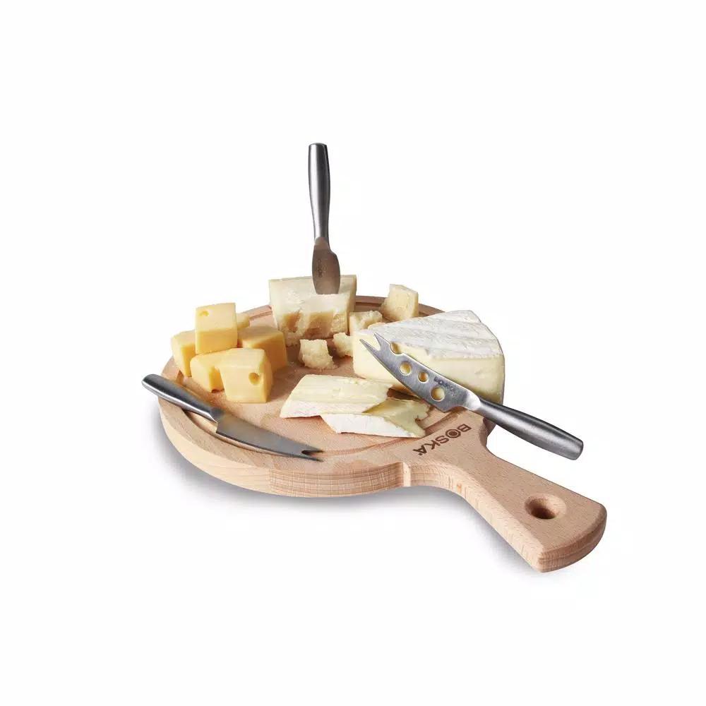 Boska Amigo 3-Piece Beechwood Cheese Board and Stainless Steel Knife Set