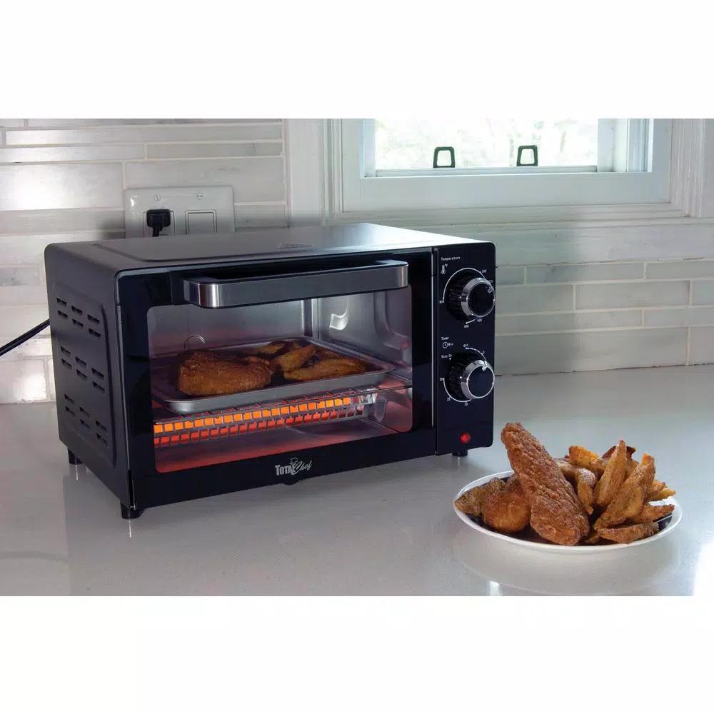 Total Chef 1000W 4-Slice Toaster Oven with Temperature Control and 30-Minute Timer, Black