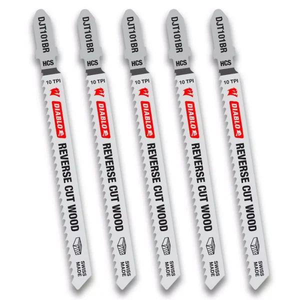 Diablo 4 in. x 10 TPI High Carbon Steel Reverse Cut Wood Jigsaw Blades, T-Shank (5-Pack)