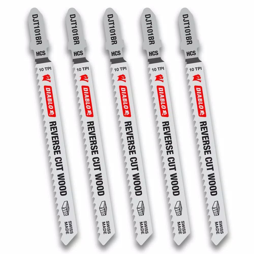 Diablo 4 in. x 10 TPI High Carbon Steel Reverse Cut Wood Jigsaw Blades, T-Shank (5-Pack)