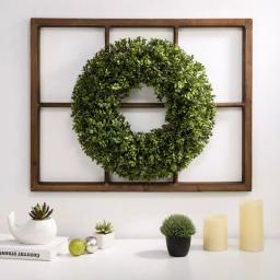 Glitzhome 18 in. Boxwood Wreath with 28 in. Wooden Window Frame Decor thumbnail 7