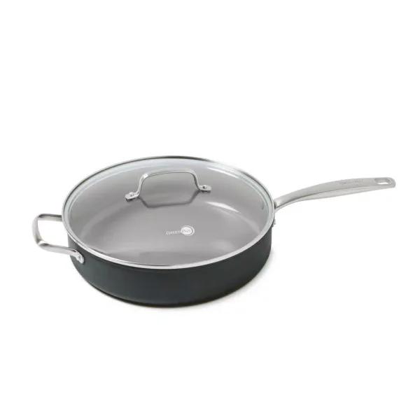 GreenPan Chatham 5 Qt. Hard-Anodized Aluminum Ceramic Nonstick Saute Pan with Glass Lid, Gray