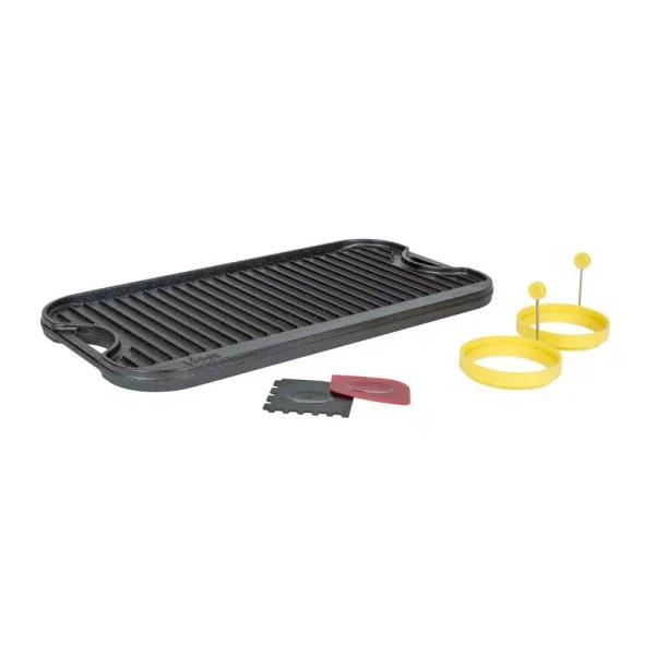 Lodge 5-Piece Reversible Cast Iron Stovetop Griddle Set with Egg Rings
