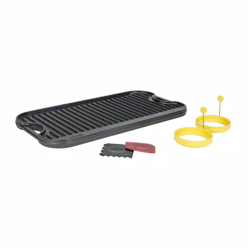 Lodge 5-Piece Reversible Cast Iron Stovetop Griddle Set with Egg Rings