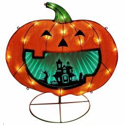 Puleo International 28 in. Lighted Halloween Pumpkin with Infinity Mirror thumbnail 1