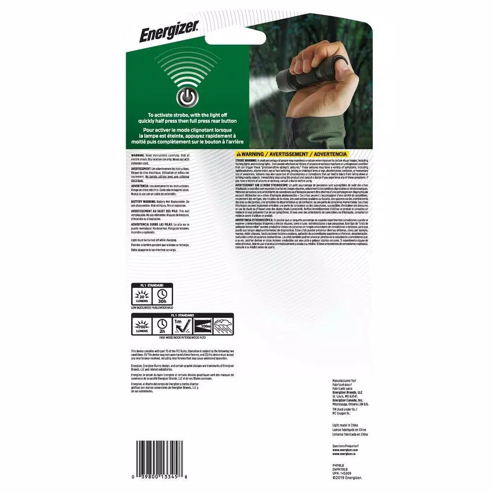 Energizer TAC-R 700 Rechargeable LED Tactical Flashlight, 700 Lumens, Aircraft-Grade Aluminum