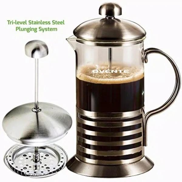 Ovente 8-Cup Stainless Steel French Press Coffee and Tea Maker, Nickel Brushed
