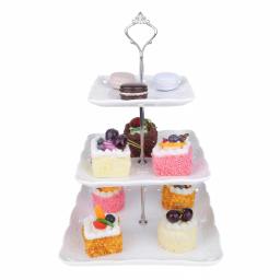 MALACASA 3-Tiered White Porcelain Square Cupcake Tower Stand - Elegant Dessert Serving Tray thumbnail 2