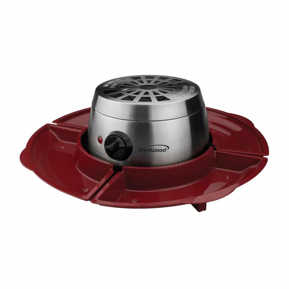 Brentwood Appliances Indoor Electric S'mores Maker with 4 Trays and 4 Roasting Forks, Silver/Red