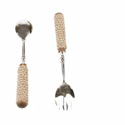 Mind Reader Silver Stainless Steel Rope Design Salad Serving Set - 2-Piece Spoon and Fork Utensil Set thumbnail 1