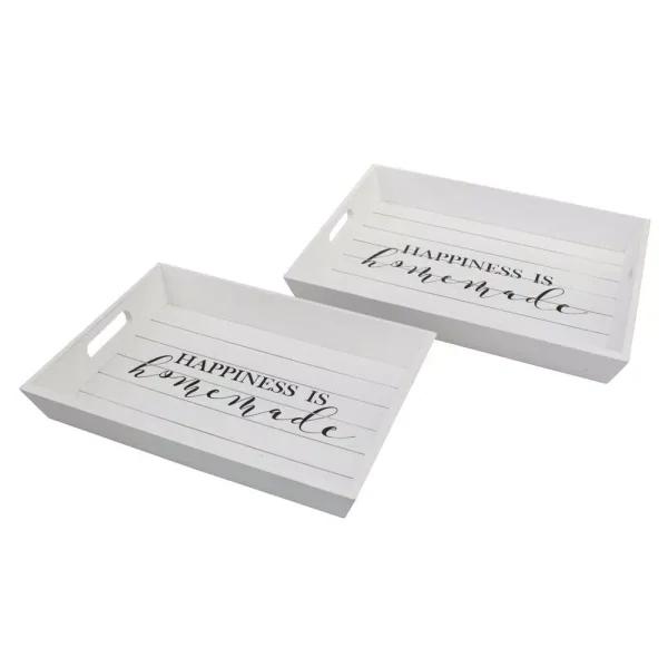 Stonebriar Collection Stonebriar Rustic Worn White Wooden Serving Tray Set of 2 - Happiness is Homemade