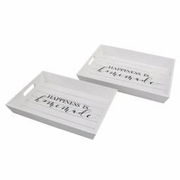 Stonebriar Collection Stonebriar Rustic Worn White Wooden Serving Tray Set of 2 - Happiness is Homemade thumbnail 1