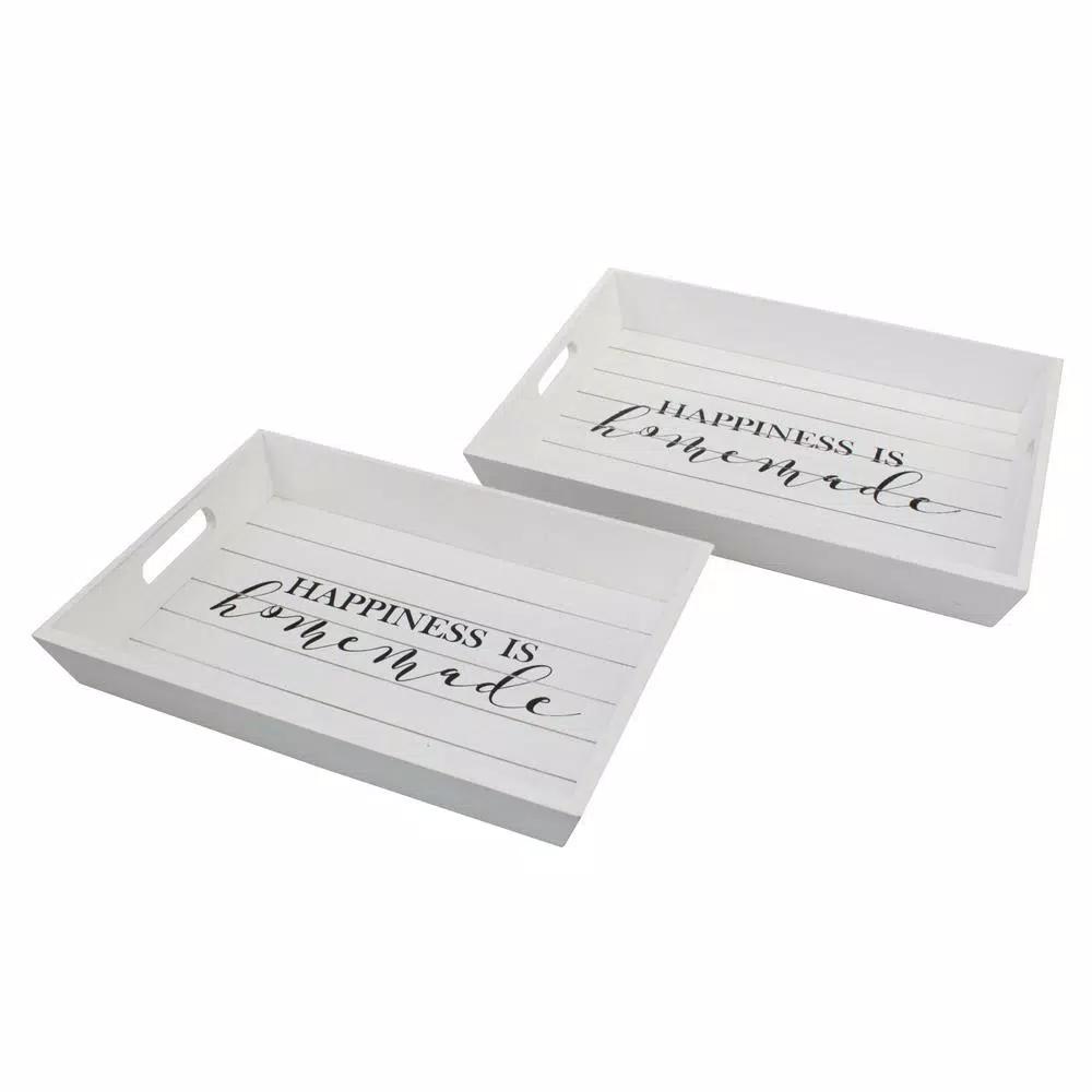 Stonebriar Collection Stonebriar Rustic Worn White Wooden Serving Tray Set of 2 - Happiness is Homemade