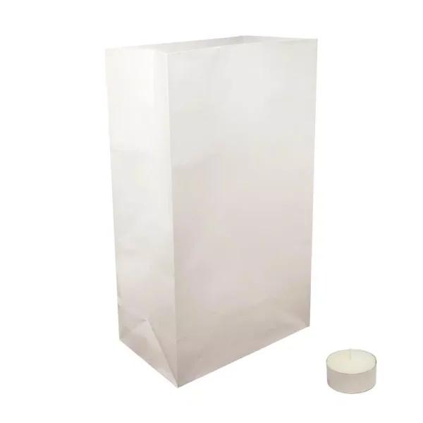 LUMABASE Luminaria Kit - 100 Flame Resistant White Paper Bags and Extended Burn Tea Light Candles