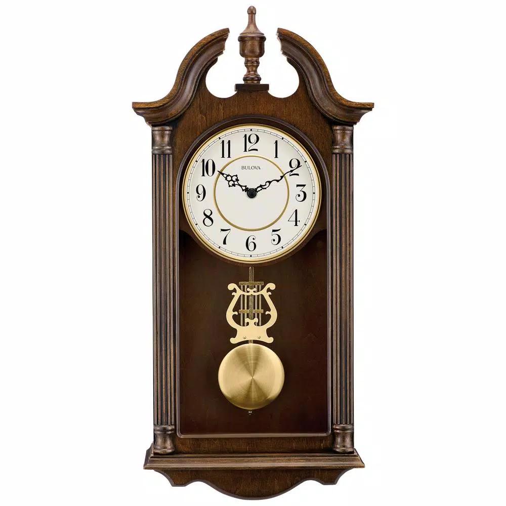 Bulova Pendulum Chime Wall Clock with Hardwood Cherry Finish and Lyre Pendulum