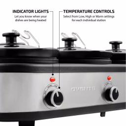 OVENTE 3-Station Slow Cooker and Buffet Server, 4.5 Qt. Silver Stainless Steel thumbnail 2