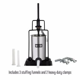Weston 5 lb. Capacity Vertical Sausage Stuffer with Stainless Steel Canister and 3 Funnels thumbnail 2