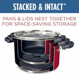 Farberware Neat Nest 6-Quart Aluminum Nonstick Saucepot with Glass Lid, Red thumbnail 5