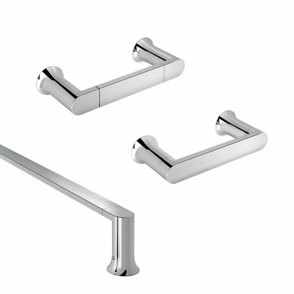 MOEN Genta 3-Piece Chrome Bath Hardware Set: 18 in. Towel Bar, Hand Towel Bar & Toilet Paper Holder