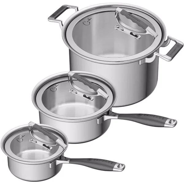 CookCraft by Candace 6-Piece Tri-Ply Stainless Steel Cookware Set with Patented Latch Lids