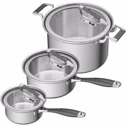 CookCraft by Candace 6-Piece Tri-Ply Stainless Steel Cookware Set with Patented Latch Lids thumbnail 1