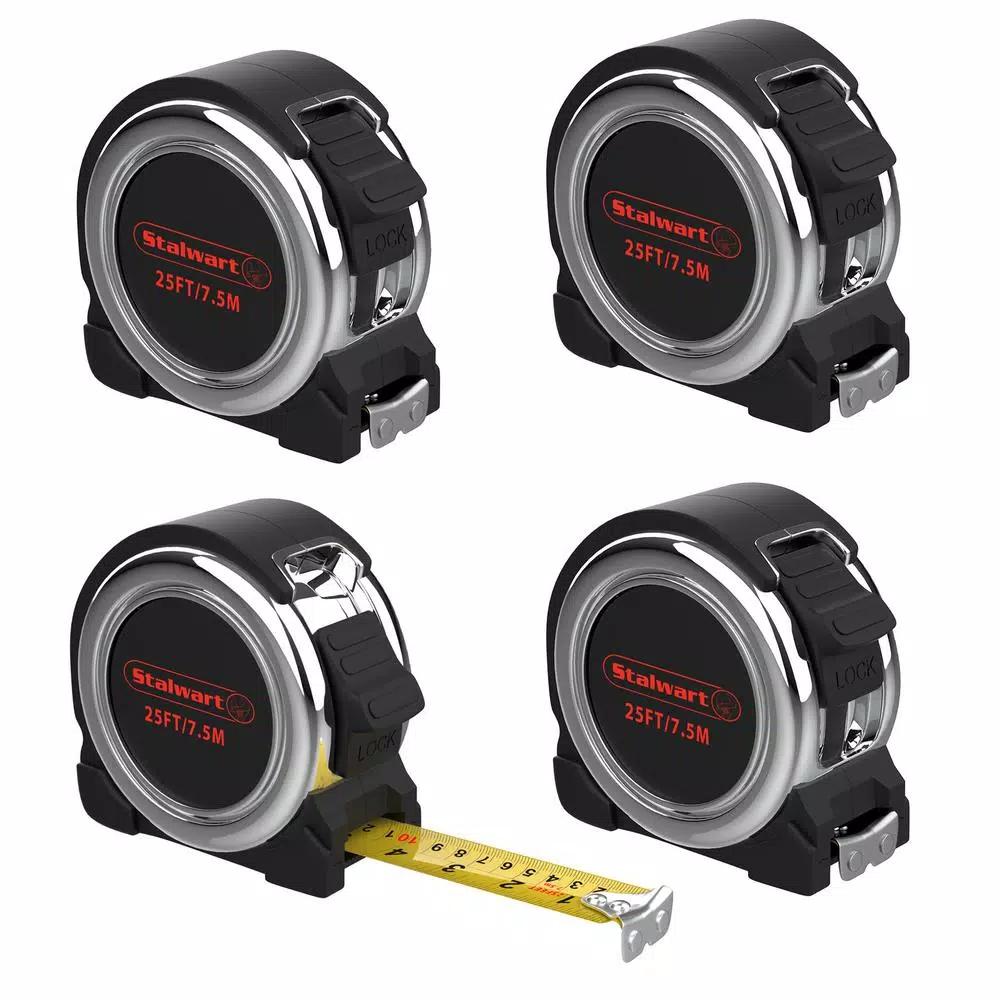 Stalwart 25 ft. Retractable Tape Measure, 4-Pack