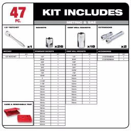Milwaukee 62-Piece 1/2 in. Drive SAE/Metric Ratchet, Socket, and Ratcheting Wrench Set thumbnail 2