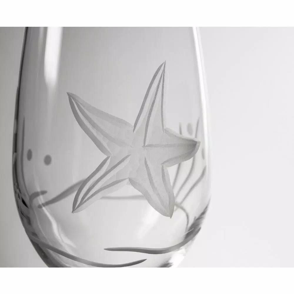 Rolf Glass Starfish 17 oz. Clear Stemless Wine Tumblers, Set of 4