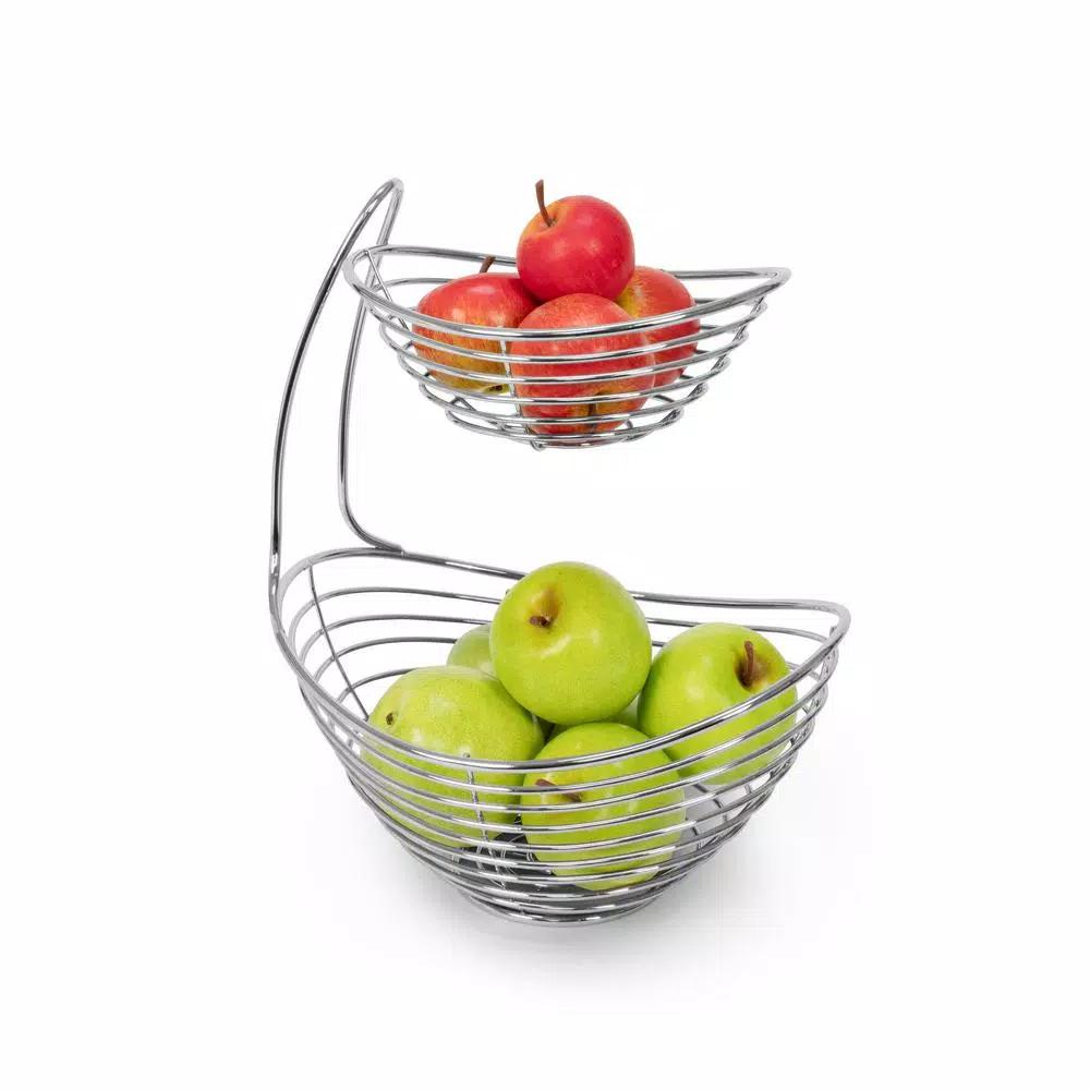 Spectrum Opus Arched 2-Tier Chrome Server Basket, Steel Fruit and Vegetable Organizer