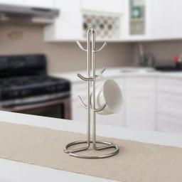 Home Basics Satin Nickel Metal Mug Tree Holder - 6 Hook Coffee and Tea Cup Display Rack thumbnail 3