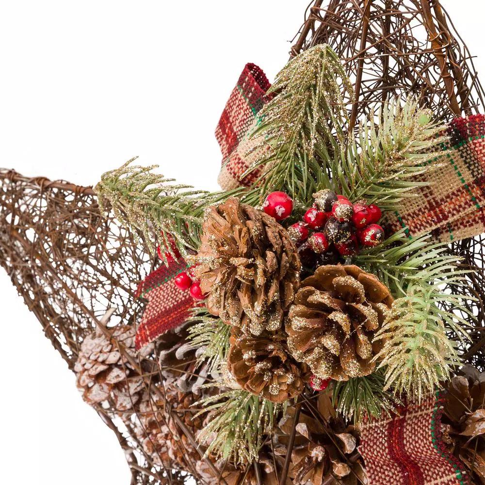 Alpine Corporation 20 in. Rustic Pinecone Christmas Star Hanging Decor