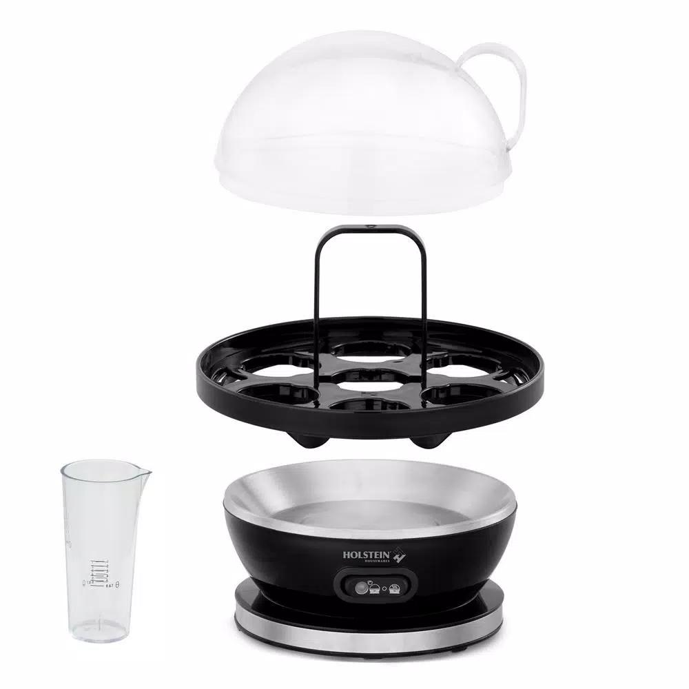 HOLSTEIN HOUSEWARES Holstein 7-Egg Stainless Steel and Black Egg Cooker with Automatic Shut-Off