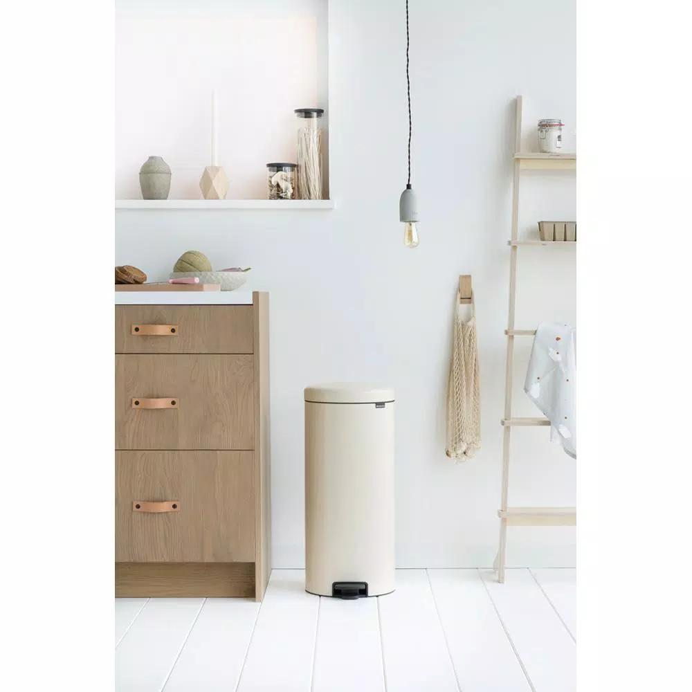 Brabantia 8 Gallon Almond Steel Step-On Trash Can with Soft-Close Lid