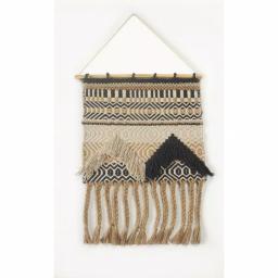 LR Home Trellis Beige and Charcoal Geometric Braided Fringed Wall Tapestry thumbnail 1