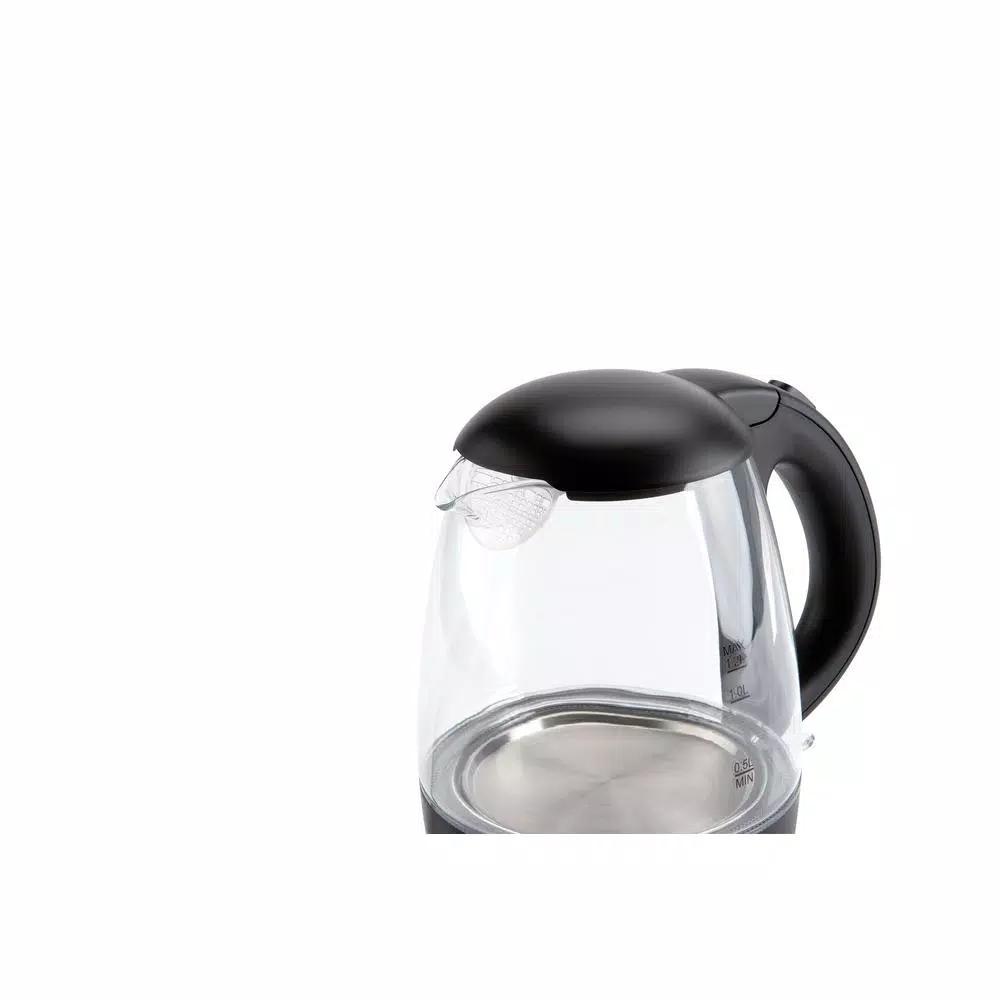 AROMA 5-Cup Black Glass Electric Kettle, 1.2L Cordless Pouring with Automatic Shut-Off
