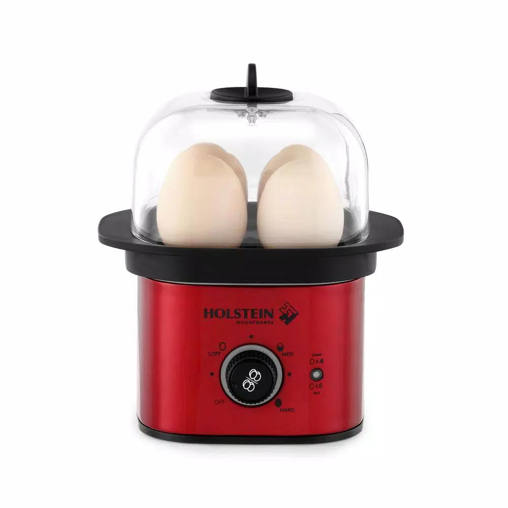 HOLSTEIN HOUSEWARES Holstein 2-Tier Egg Cooker, 8-Egg Capacity, Metallic Red and Black