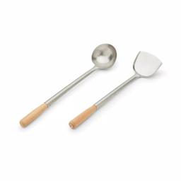 Fox Run Lotus Series 17 in. Chuan Spatula and Hoak Soup Ladle Set, Stainless Steel with Wood Handles thumbnail 1