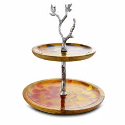 Gibson Elite Philomena 2-Tier Mango Wood Enameled Cake Stand, 13.5" Autumn Tree Design thumbnail 1