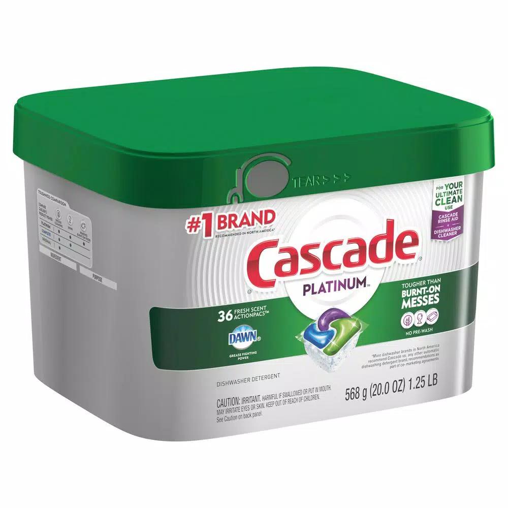 Cascade Platinum ActionPacs Dishwasher Detergent with Dawn, Fresh Scent (36-Count, 6-Pack)