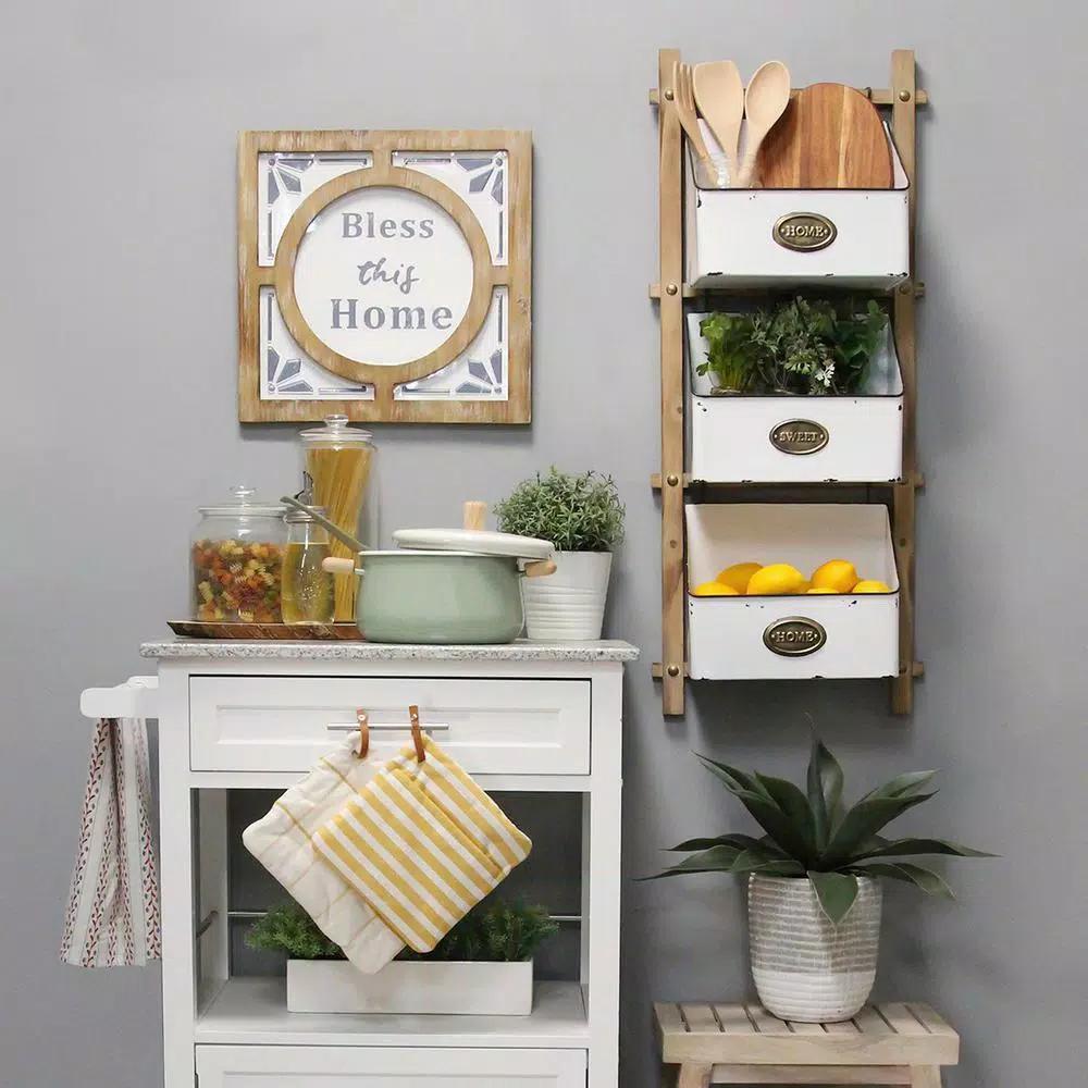 Stratton Home Decor Stratton Home 3-Tiered Wooden Farmhouse Wall Hanging Basket Organizer