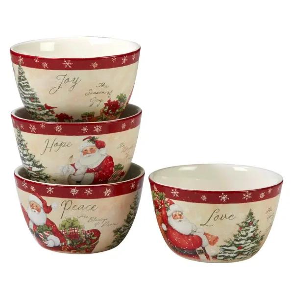 Certified International Holiday Wishes by Susan Winget Ceramic Ice Cream Bowls, Set of 4