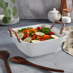 Denmark Square White Porcelain Serving Platter with Brushed Copper Handles, 11 in. Chip Resistant thumbnail 2