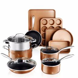 Gotham Steel 15-Piece Non-Stick Copper Cast Textured Cookware and Bakeware Set thumbnail 1