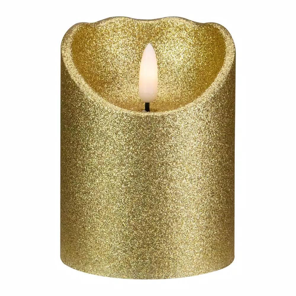 Northlight 4 in. Gold Glitter Flameless Battery Operated Christmas Decor Candle